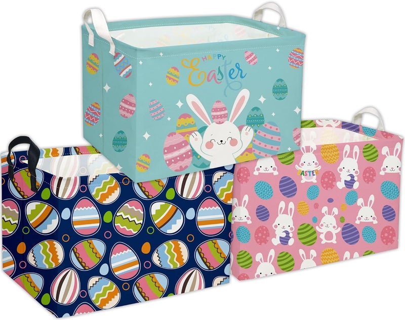 ESSME Rectangular 3Pack Easter Basket, Kids Storage bin Organizer with Handles for Easter Decor,Shelf Basket,Toy Organizer,Easter Baskets.(3Pack Easter basket) - Image 1